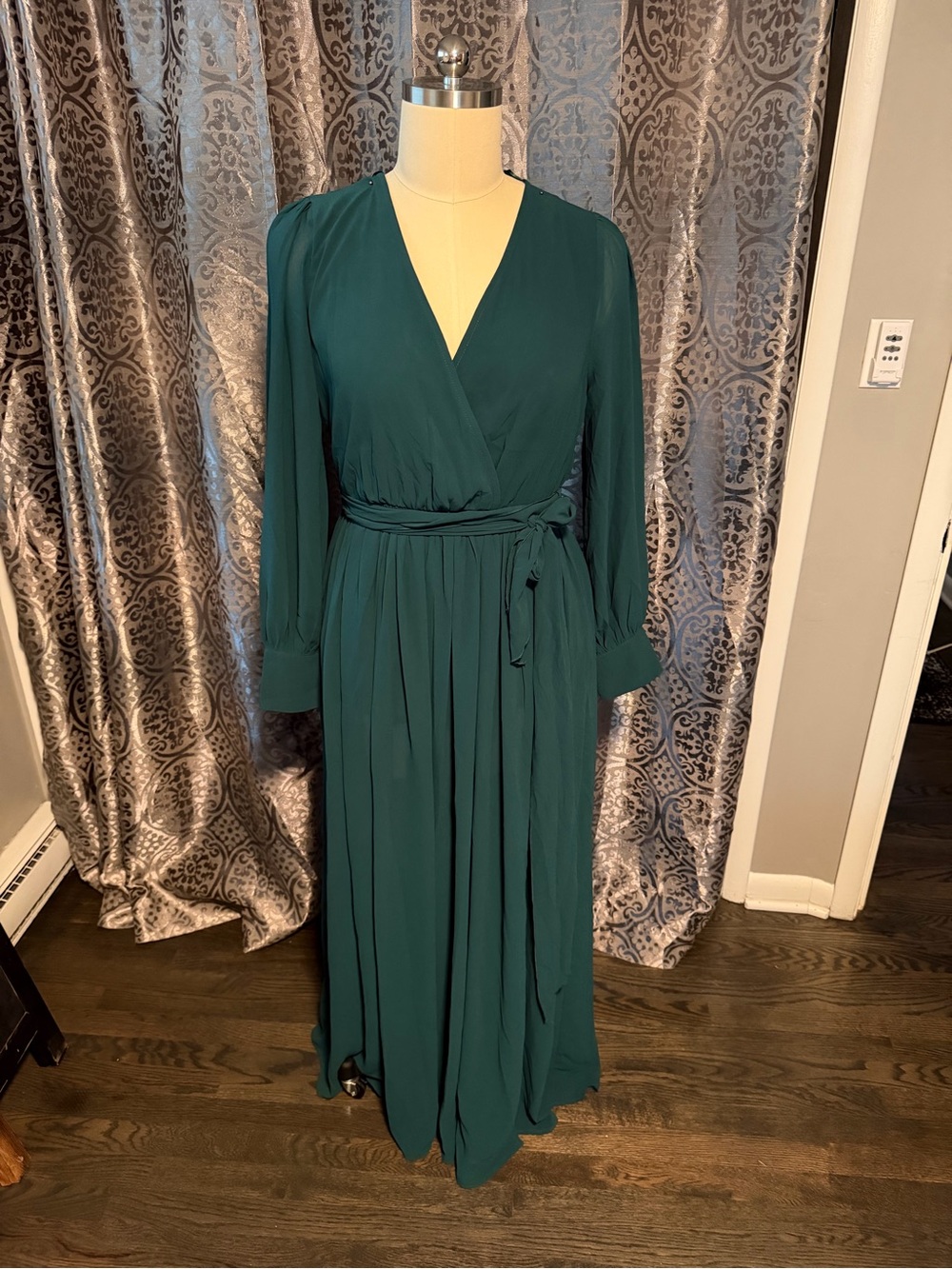 Baltic Born Teal Maxi Wrap Dress with Waist Tie